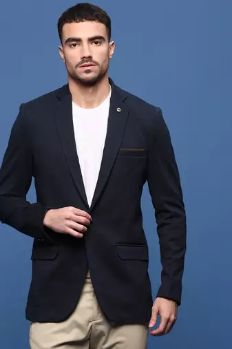 men's navy blue slim fit single-breasted blazer