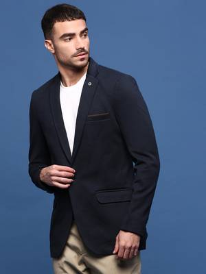 men's navy blue slim fit single-breasted blazer 3