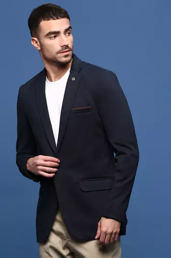 men's navy blue slim fit single-breasted blazer