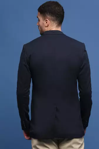 men's navy blue slim fit single-breasted blazer