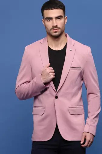 men's peach slim fit single-breasted blazer