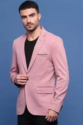 men's peach slim fit single-breasted blazer