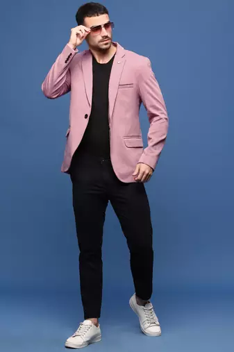 men's peach slim fit single-breasted blazer