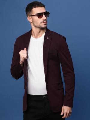 men's wine slim fit single-breasted blazer 1