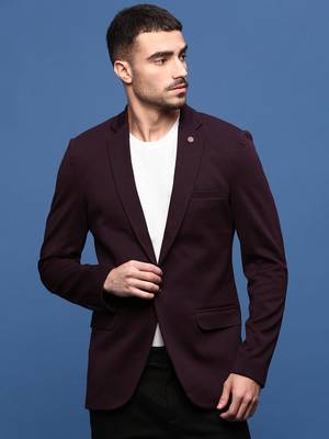men's wine slim fit single-breasted blazer 2