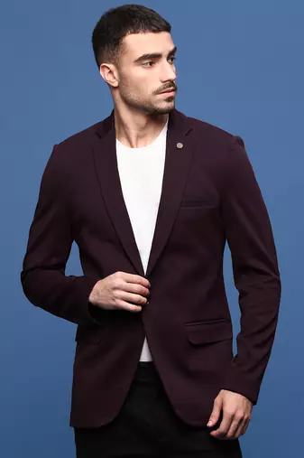 men's wine slim fit single-breasted blazer