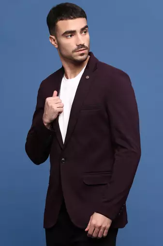 men's wine slim fit single-breasted blazer