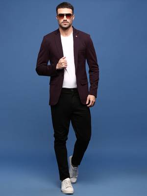 men's wine slim fit single-breasted blazer 5