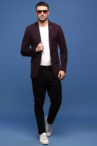 men's wine slim fit single-breasted blazer
