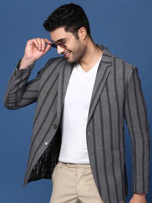 men's charcoal slim fit single breasted blazer 1