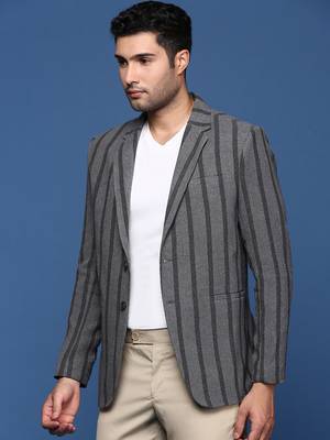 men's charcoal slim fit single breasted blazer 3