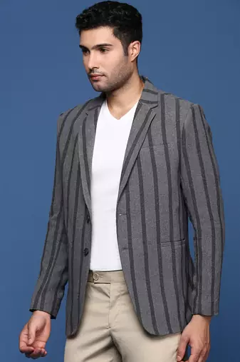 men's charcoal slim fit single breasted blazer