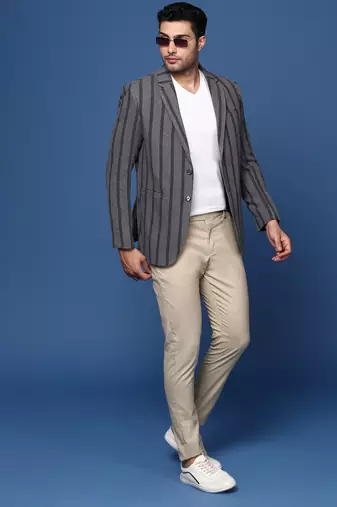 men's charcoal slim fit single breasted blazer