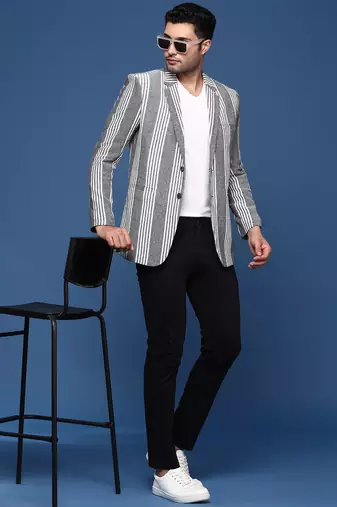 men's grey slim fit single breasted blazer