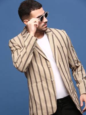 men's beige slim fit single-breasted blazer 1