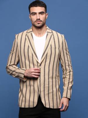 men's beige slim fit single-breasted blazer 2