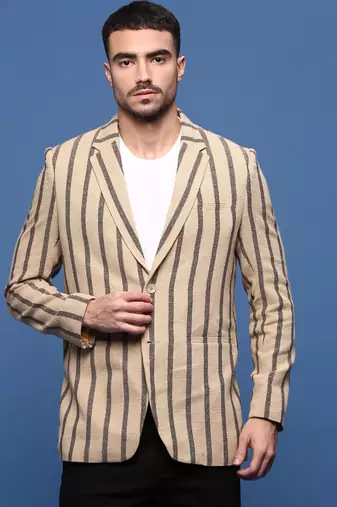 men's beige slim fit single-breasted blazer