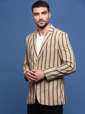 men's beige slim fit single-breasted blazer 3