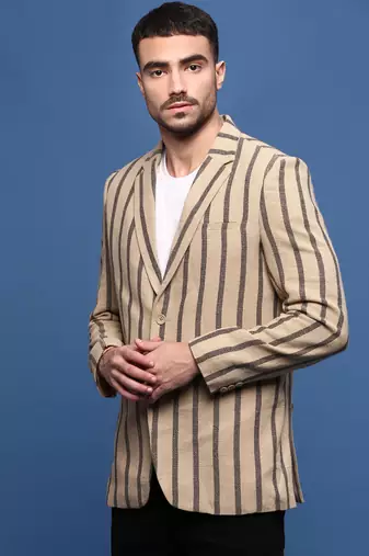 men's beige slim fit single-breasted blazer