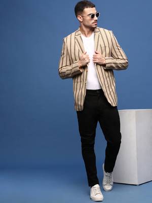 men's beige slim fit single-breasted blazer 5
