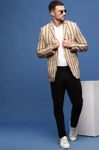 men's beige slim fit single-breasted blazer