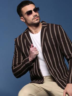 men's brown slim fit single-breasted blazer 1
