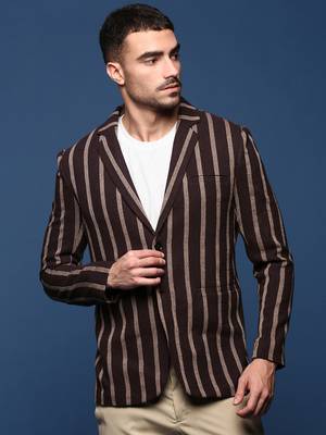 men's brown slim fit single-breasted blazer 2