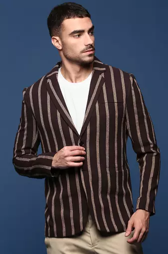 men's brown slim fit single-breasted blazer
