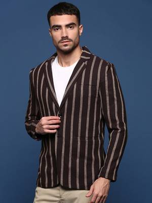 men's brown slim fit single-breasted blazer 3