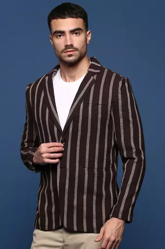 men's brown slim fit single-breasted blazer
