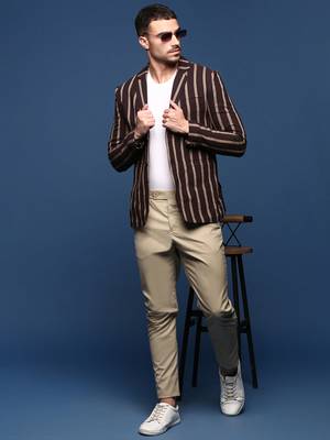 men's brown slim fit single-breasted blazer 5