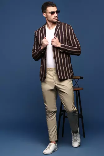 men's brown slim fit single-breasted blazer