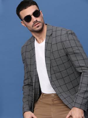 men's grey slim fit single-breasted blazer 1