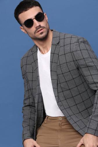 men's grey slim fit single-breasted blazer