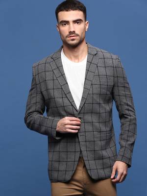 men's grey slim fit single-breasted blazer 2