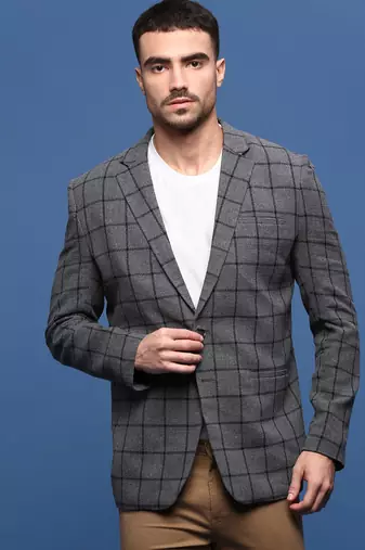 men's grey slim fit single-breasted blazer