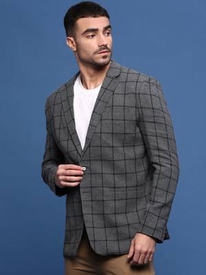 men's grey slim fit single-breasted blazer 3