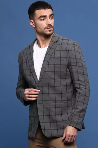 men's grey slim fit single-breasted blazer