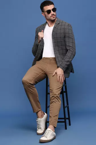 men's grey slim fit single-breasted blazer