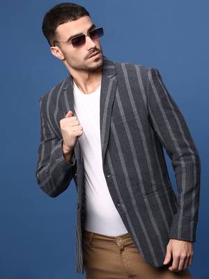 men's charcoal slim fit single-breasted blazer 1