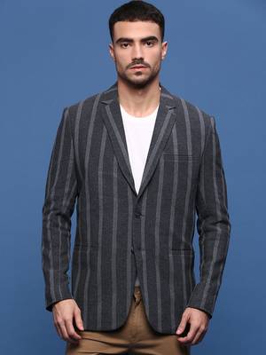 men's charcoal slim fit single-breasted blazer 2