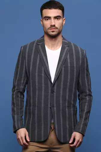 men's charcoal slim fit single-breasted blazer