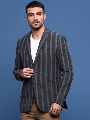 men's charcoal slim fit single-breasted blazer 3