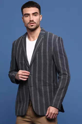 men's charcoal slim fit single-breasted blazer