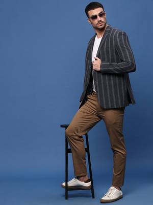 men's charcoal slim fit single-breasted blazer 5