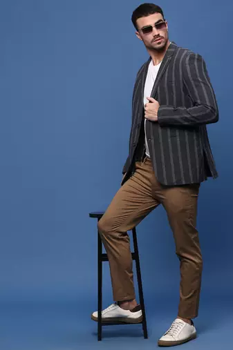 men's charcoal slim fit single-breasted blazer