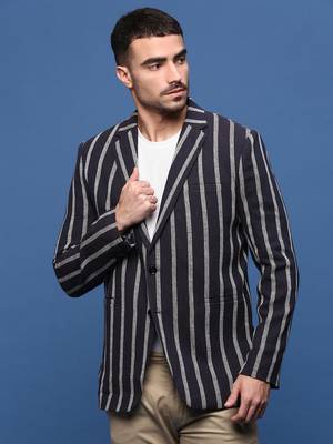 men's navy blue slim fit single-breasted blazer 2