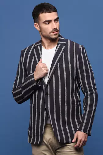 men's navy blue slim fit single-breasted blazer