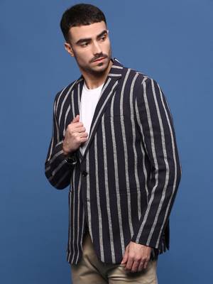 men's navy blue slim fit single-breasted blazer 3