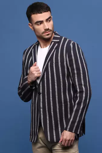 men's navy blue slim fit single-breasted blazer
